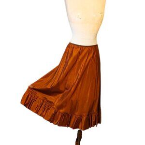 Vintage 1950s Rust Brown Satin Half Slip Petticoat Crinoline With A Ruffled Hem